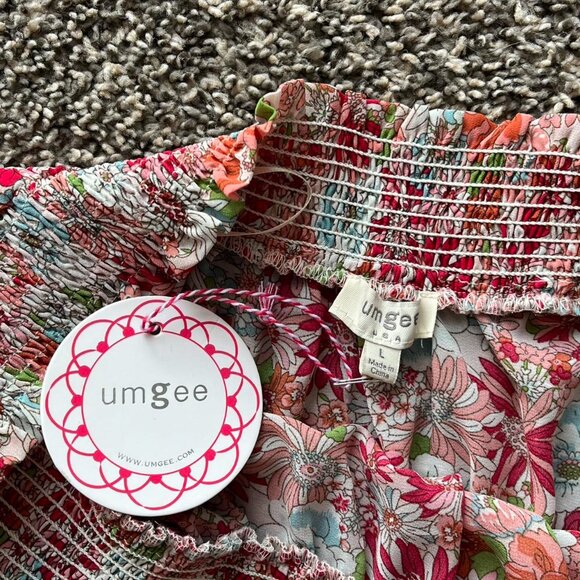 NWT Umgee Floral Off the Shoulder Blouse Women Large Balloon Sleeve Y2K Feminine - Picture 3 of 7